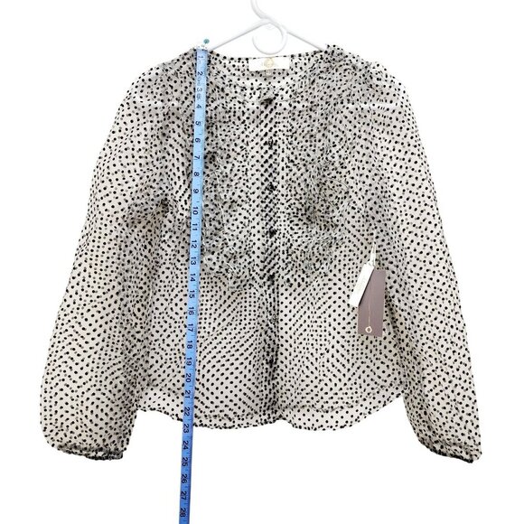 Magofina Rico Womens Polka Dot Sheer Long Sleeve Blouse Ruffle Detailing Size S - Picture 4 of 8
